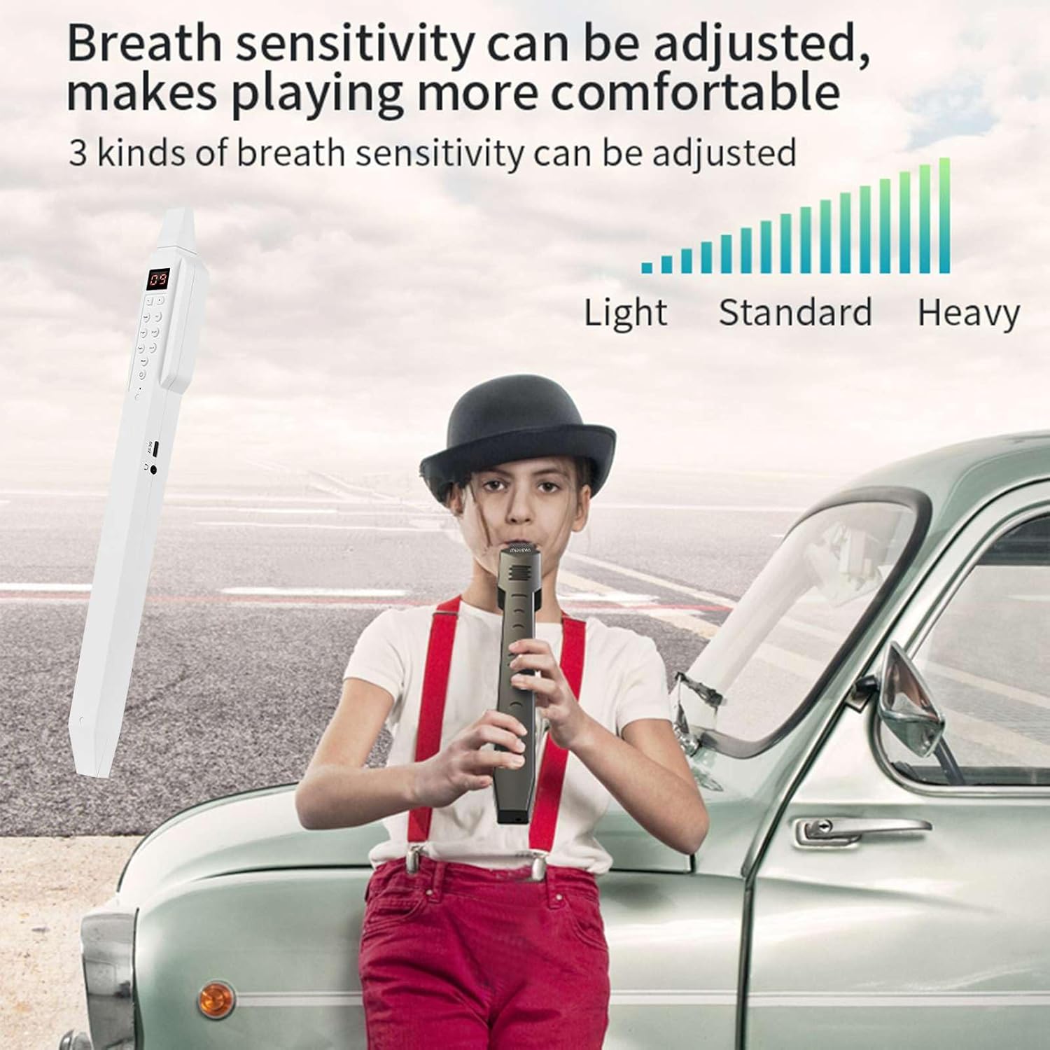 Electronic Wind Instrument for Beginners, Mini Lightweight DC 5V USB Interface Mini Digital Wind Instrument for Home School Camping Picnic, External Headphone Support (White)