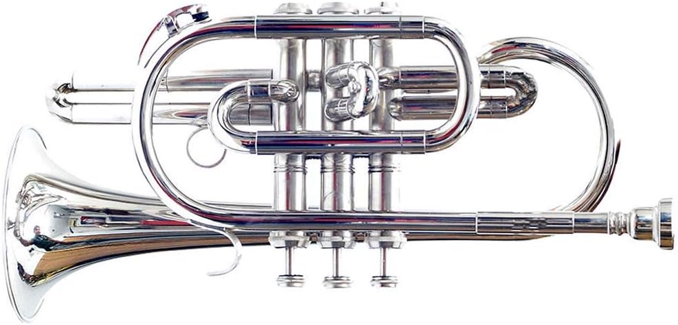 New Cornet 3 Valve Key Bb Flat Free Hard Case & Mouthpiece (Silver)