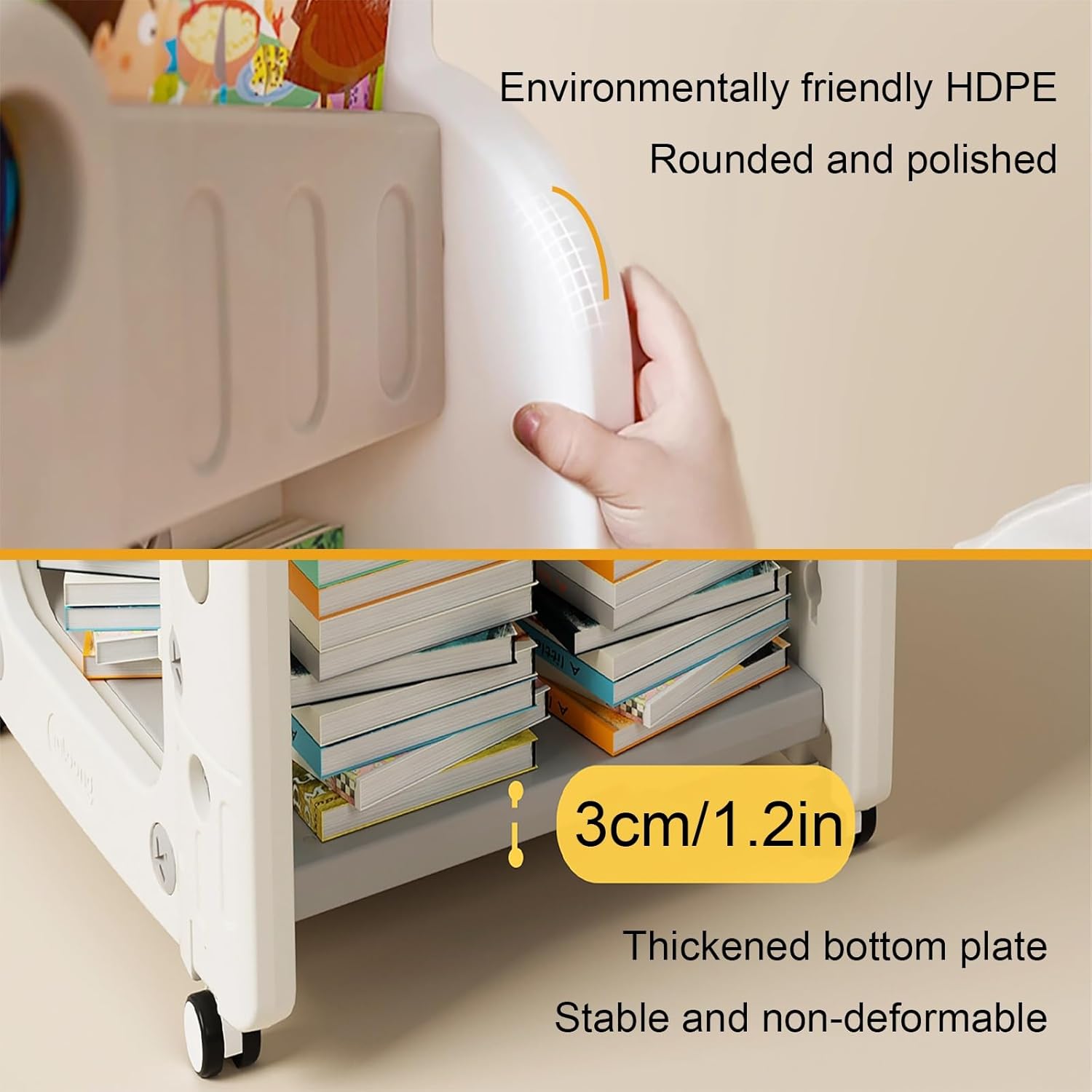 Mobile Kids Bookshelf, Storage Organizer, Rolling Bookcase with Wheels, 360° Display Floor Standing Book Shelf, for Living Room, Office, Bedroom Decor(Gray)