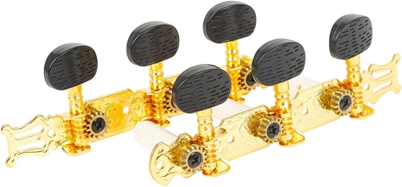 2PCS Classical Guitar Tuning Pegs Black & Gold Knobs with Screws for Acoustic Guitars