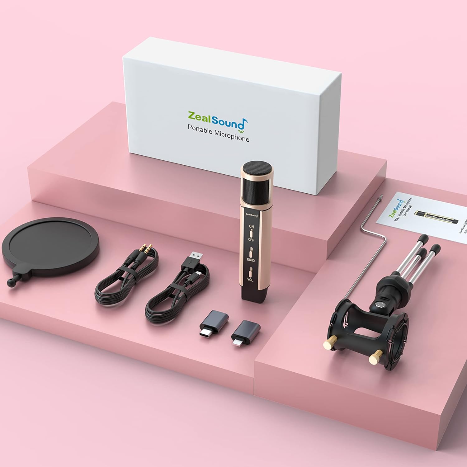 ZealSound k66w + k08-2s Gold Microphone Bundle