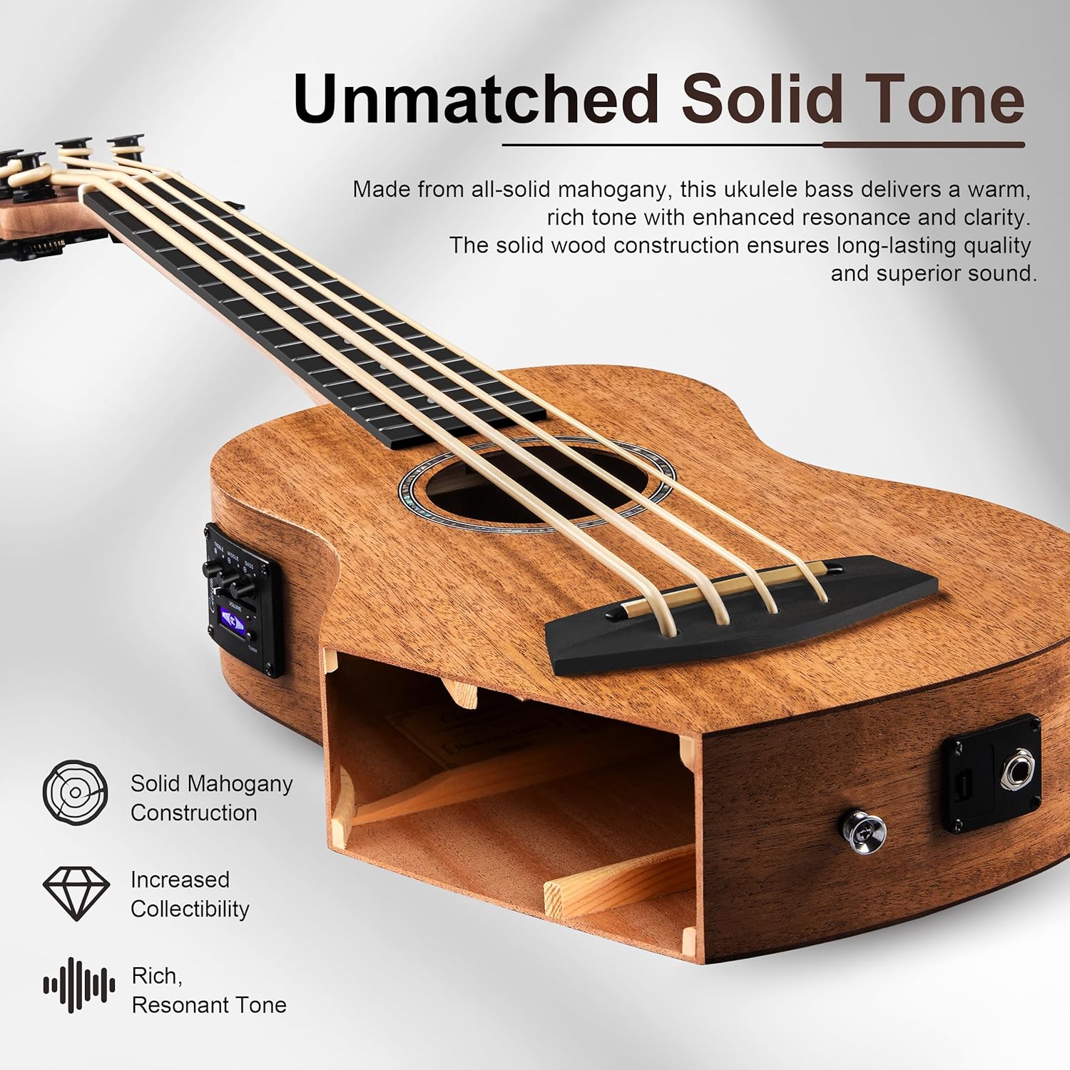Caramel CUB402 Electric 30inch All Solid Wood Mahogany Ukulele Bass - Tuned as E-A-D-G
