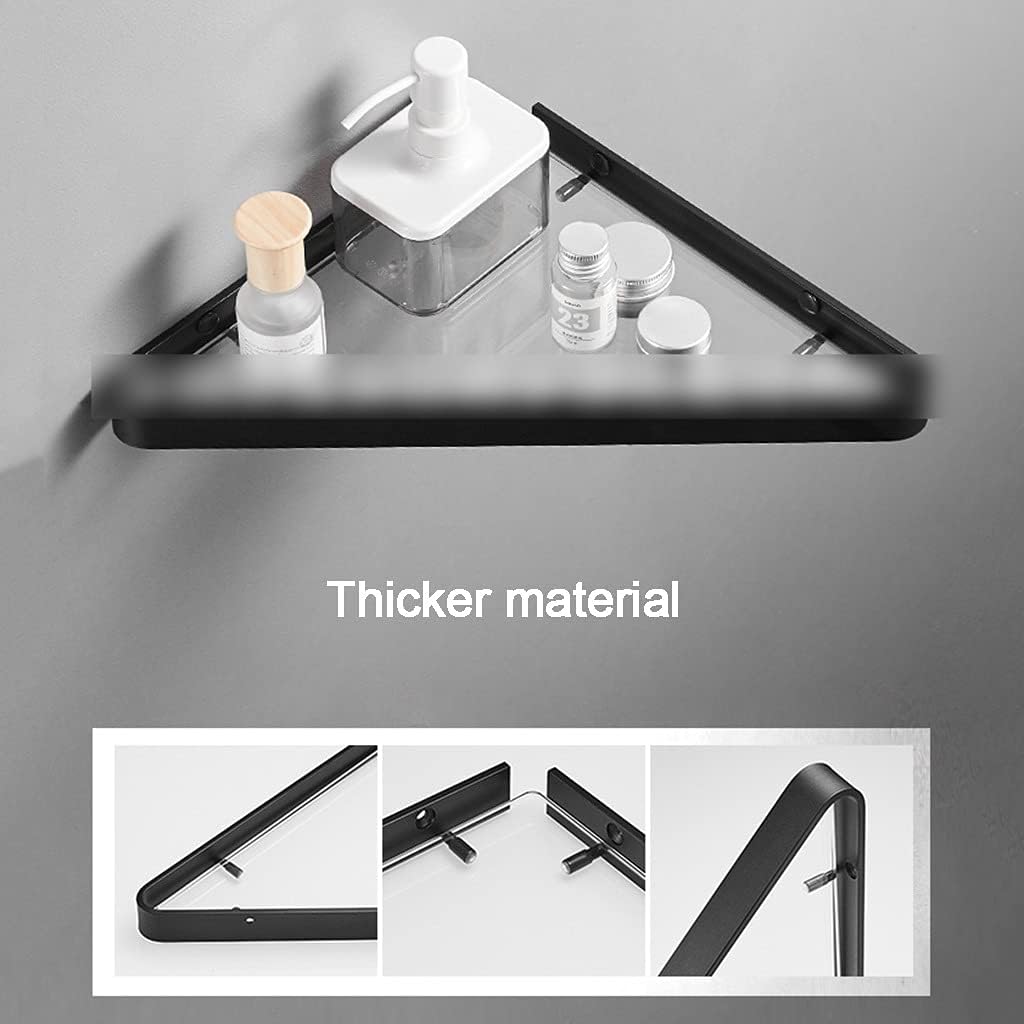 Bathroom Shelves, Bathroom Glass Shelf Punch-Free Shower Corner Glass Shelf Tempered Glass Shelf for Bathroom Wall Mount Triangular Polished Chrome Bracket