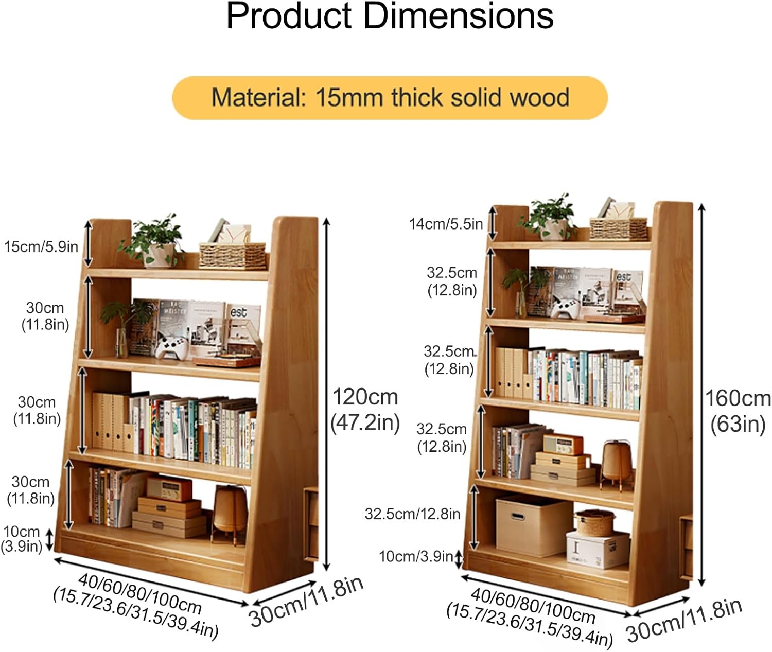 4/5-Tier Wooden Open Bookcase - Modern Display Bookshelf with Side Panels and Solid Wood Frame, Large Display Shelf for Study Office Living Room(100 * 160cm/39.4 * 63in)
