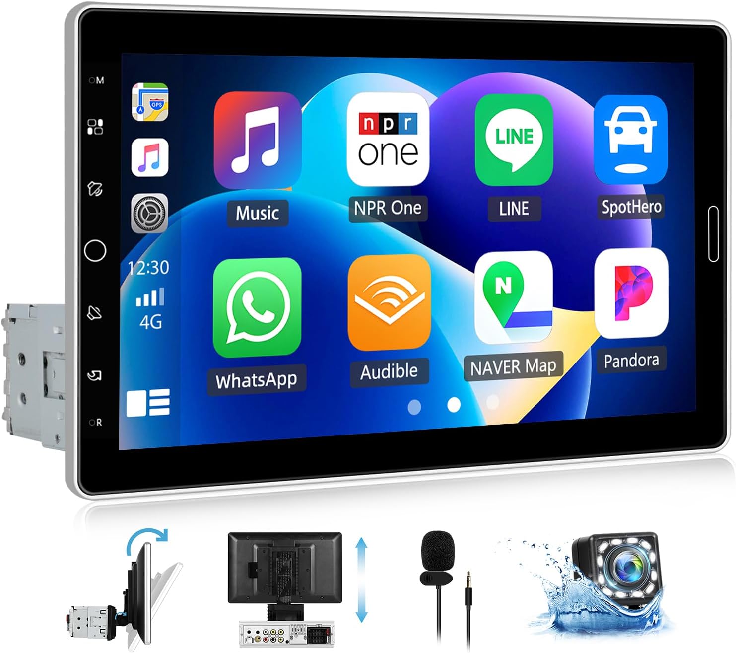 10.1 Inch Single Din Car Radio Stereo with Wireless CarPlay&Android Auto, Detachable Touch Screen Radio with Mirror Link AM/FM Radio Bluetooth EQ Audio SWC+Backup Camera+MIC