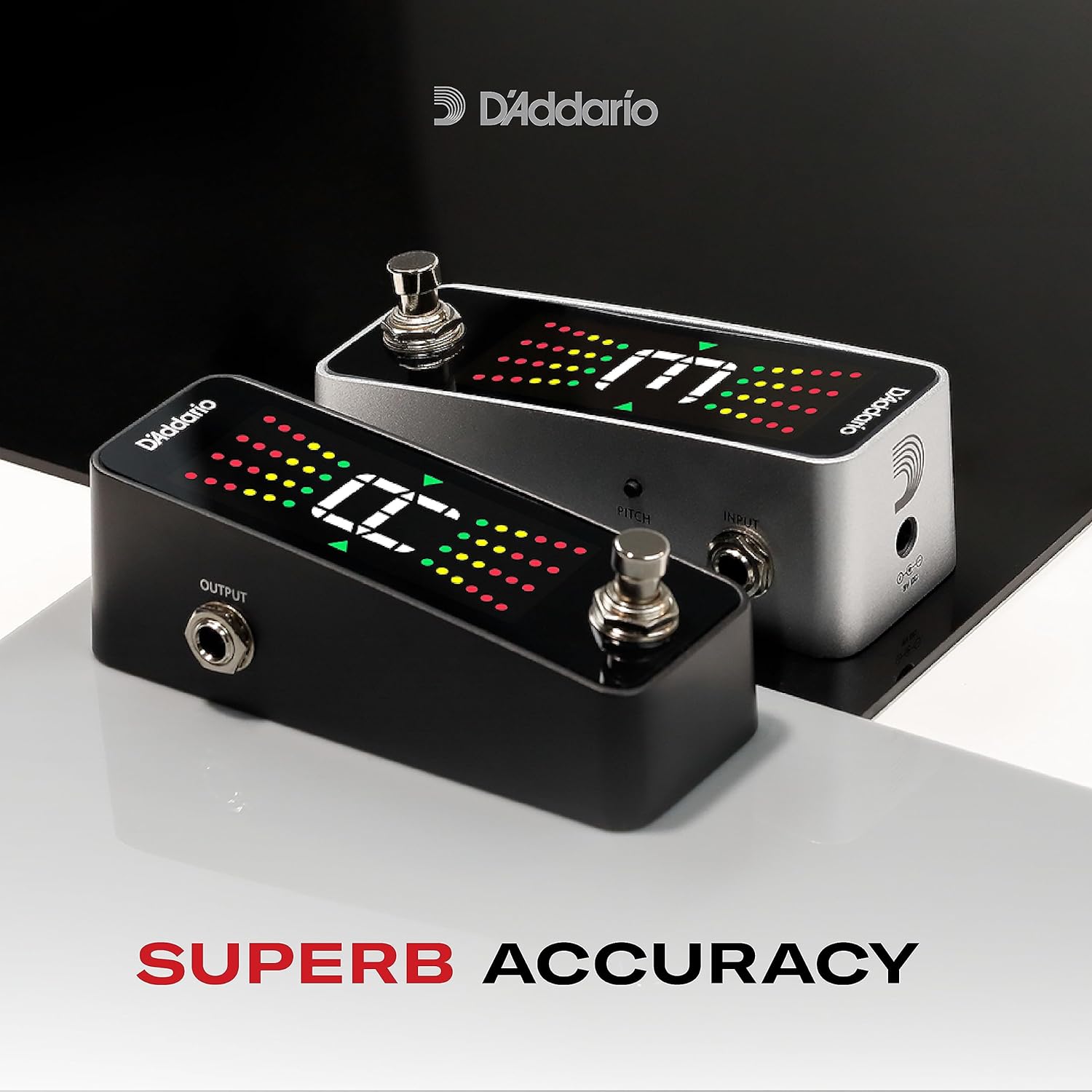 D'Addario Accessories Guitar Tuner Pedal - Chromatic Tuner for Electric Guitars, Bass Guitars and More - Rugged Aluminum Enclosure - Fast and Accurate - True Bypass with Full Color Display