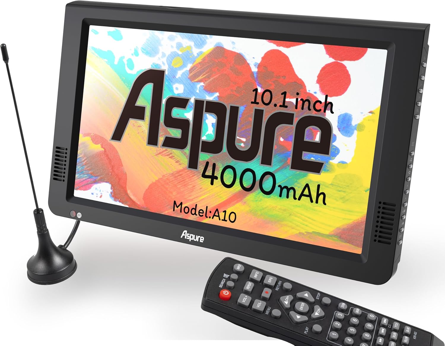 LEADSTAR Aspure 10 Inch Portable Digital TV ATSC TFT HD Screen Freeview LED TV for Car,Caravan,Camping,Outdoor or Kitchen.Built-in Battery Television/Monitor with Multimedia Player Support USB Card