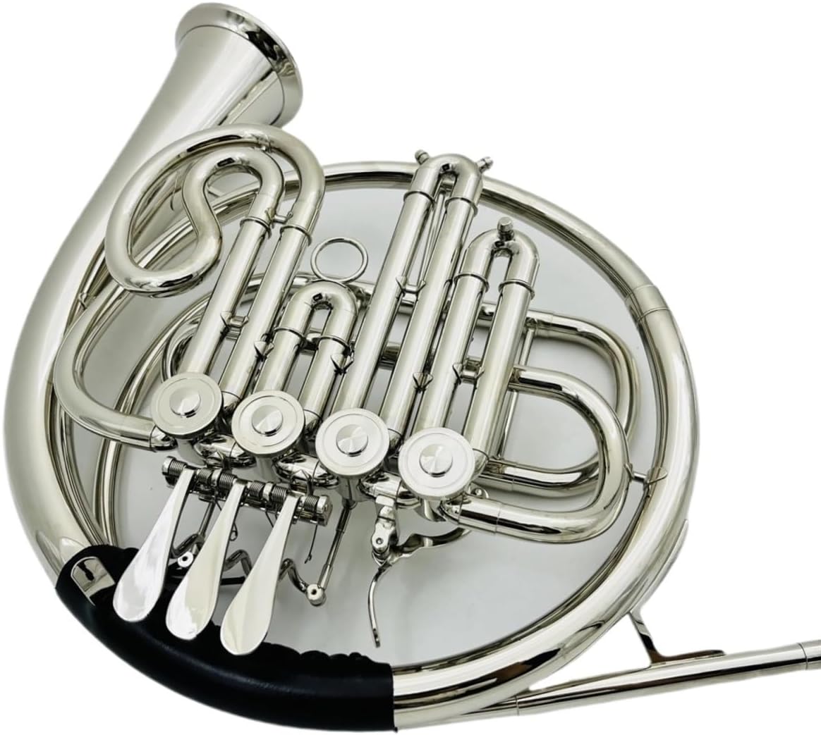 Brass French Horn Single Row French Horn With Mouthpiece 4-Key B/F Nickel Plated Musical Instrument Professional