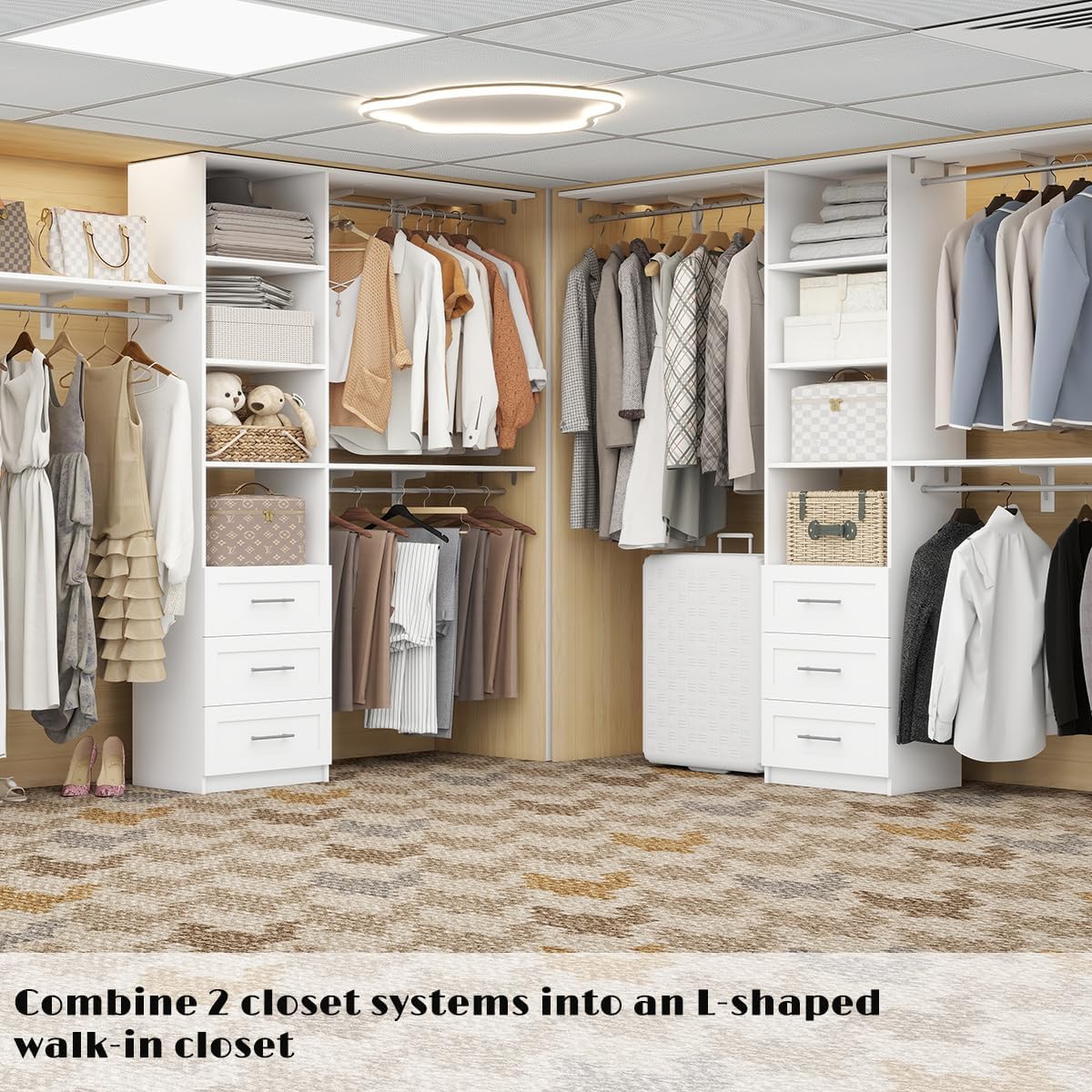 Dilando Closet Organizer System with Drawers, 8FT Closet Shelving System 96