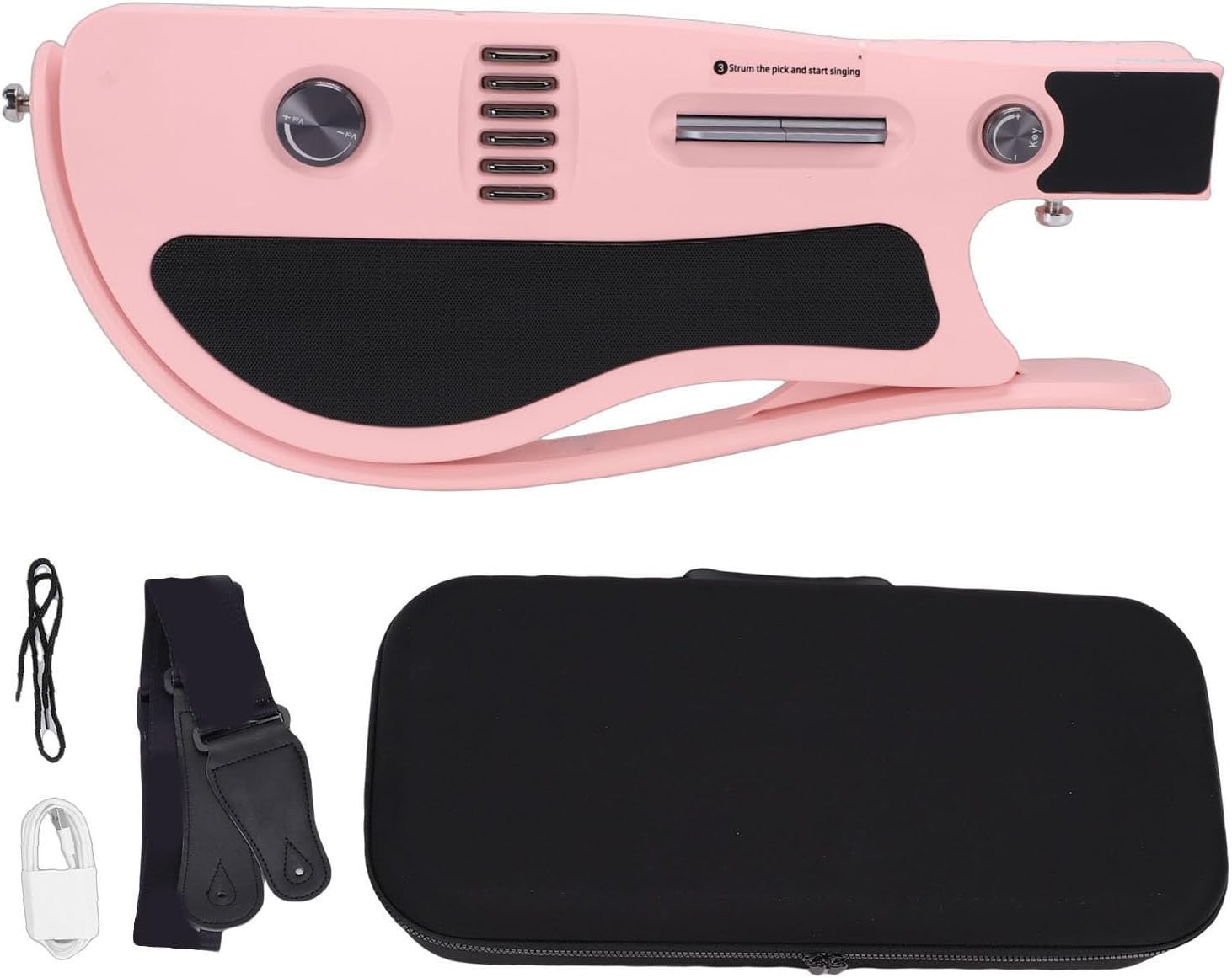 Keenso Electric Guitar, Stringless Smart Guitar Portable Foldable Travel Guitar with APP Connected Real Time Chord Light Guide for Beginner Pink