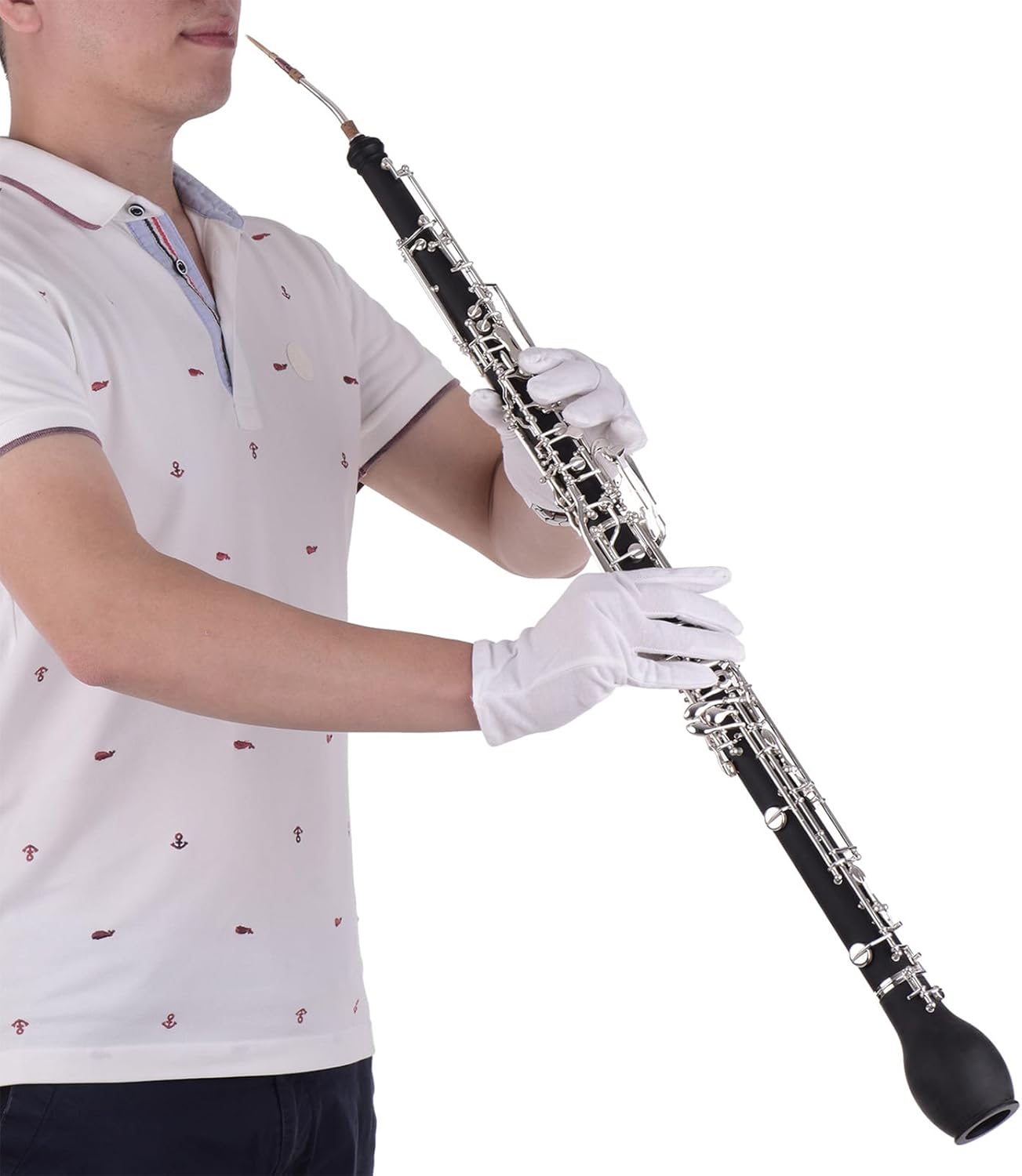 Professional English Horn Alto Oboe F Key Synthetic Wood Body Silver-Plated Keys Woodwind Instrument with Reed Gloves Cleaning Cloth Case Carry Mini Screwdriver