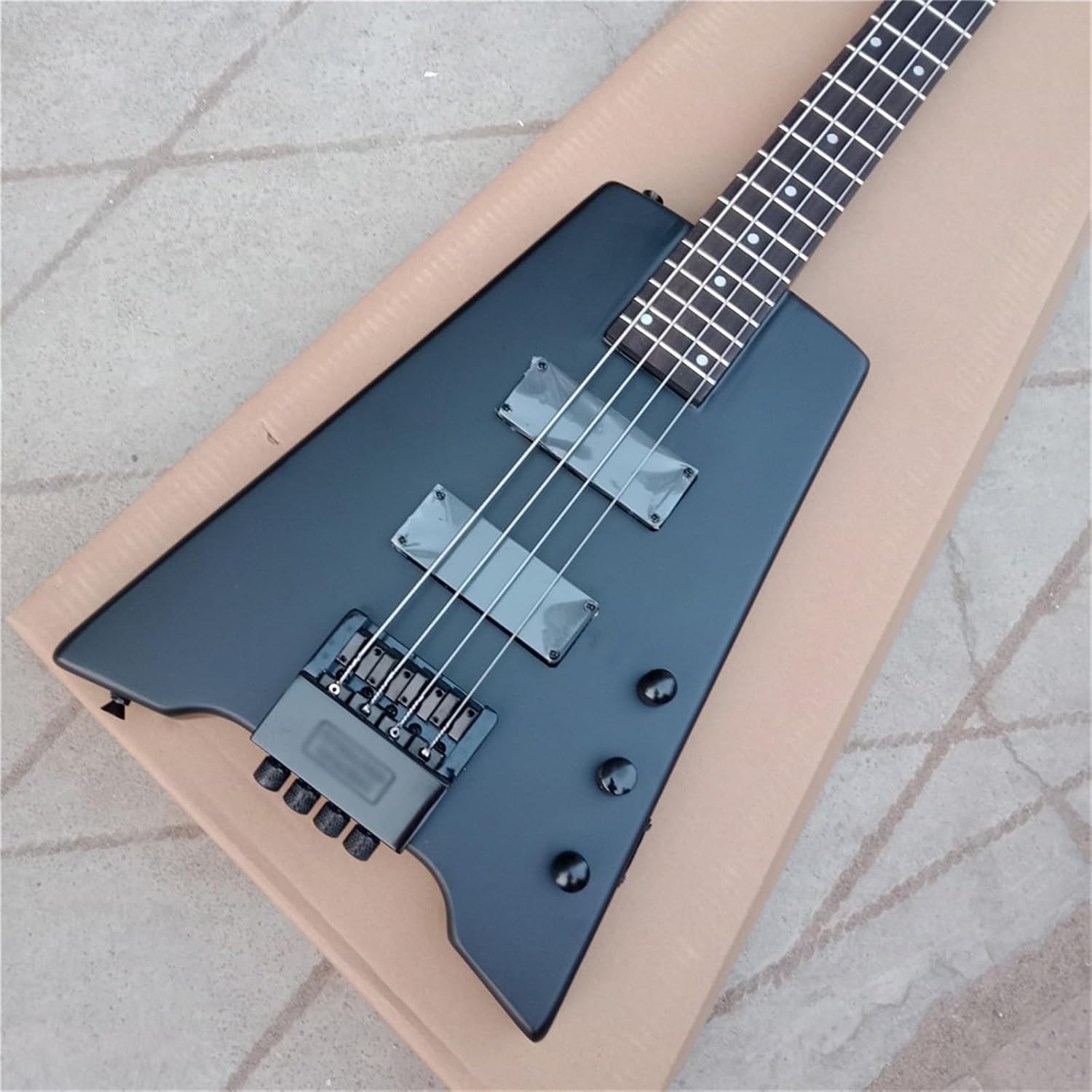 VENEKA Headless Electric Guitar Matte Black 41 Inches 4 Strings Headless Electric Bass Guitar Mahogany Body Rosewood Fingerboard