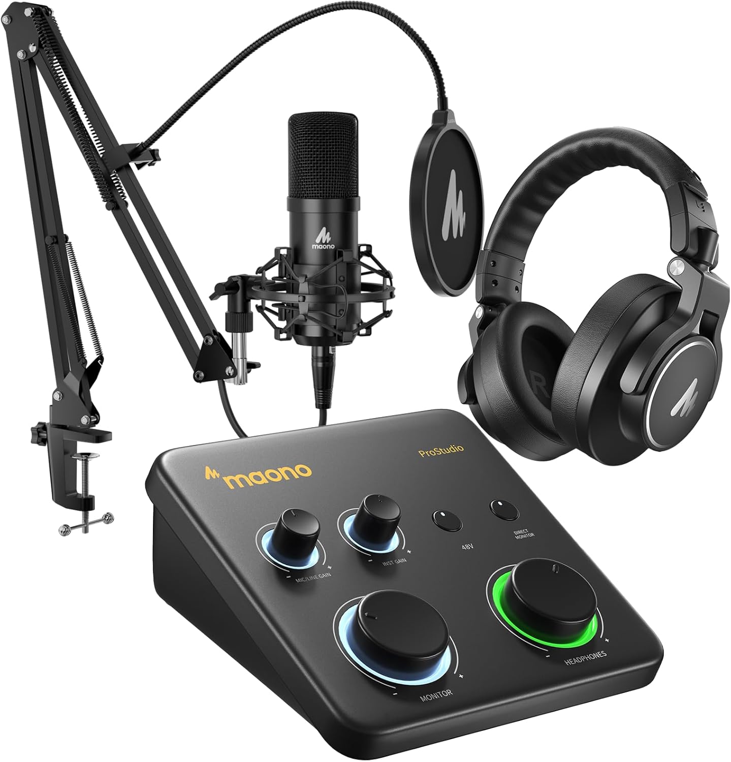 MAONO USB XLR Condenser Microphone Set: PC Computer Podcast Cardioid Metal Mic Kit with Software for Recording, Studio, Singing, YouTube (PS22 Lite+A04 Gen2+MH700)