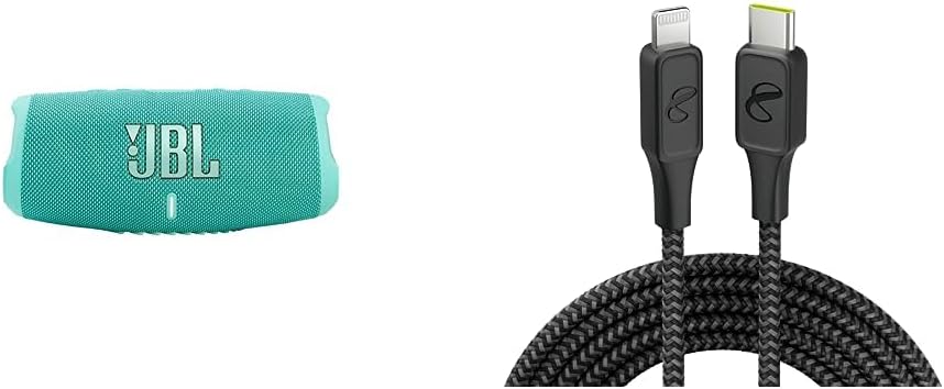 JBL Charge 5 Portable Wireless Bluetooth Speaker with IP67 Waterproof and USB Charge Out - Teal and InfinityLab InstantConnect USB-C to Lightning - 20W PD Fast Charging Cable for iPhone - Black