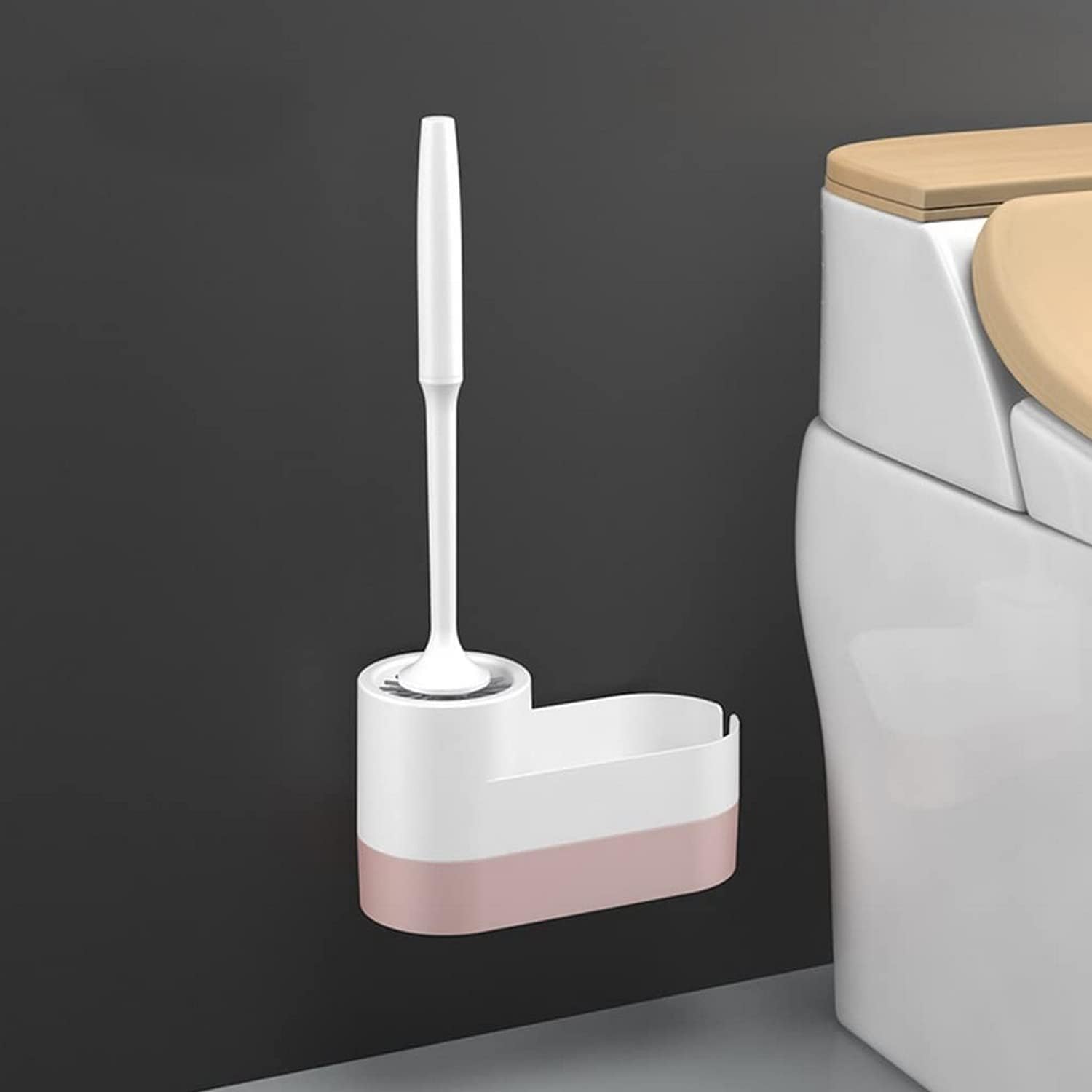 Toilet Brush Toilet Wall Hanging with Base Soft Brush Toilet Kit Creative Storage Silicone Bathroom Wc Tools Toilet Brush Bathroom Toilet Brush Holder (B) (A)