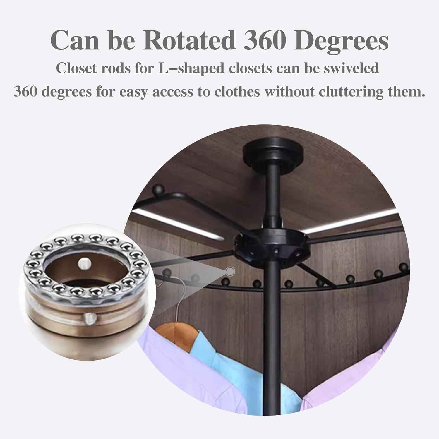 Armoire Wardrobe Closet with Hanging Rod for A Corner Wall, Rotatable Closet Bracket for 90 Degrees Wall, Round Coats Organization Holders(Gold,Small)