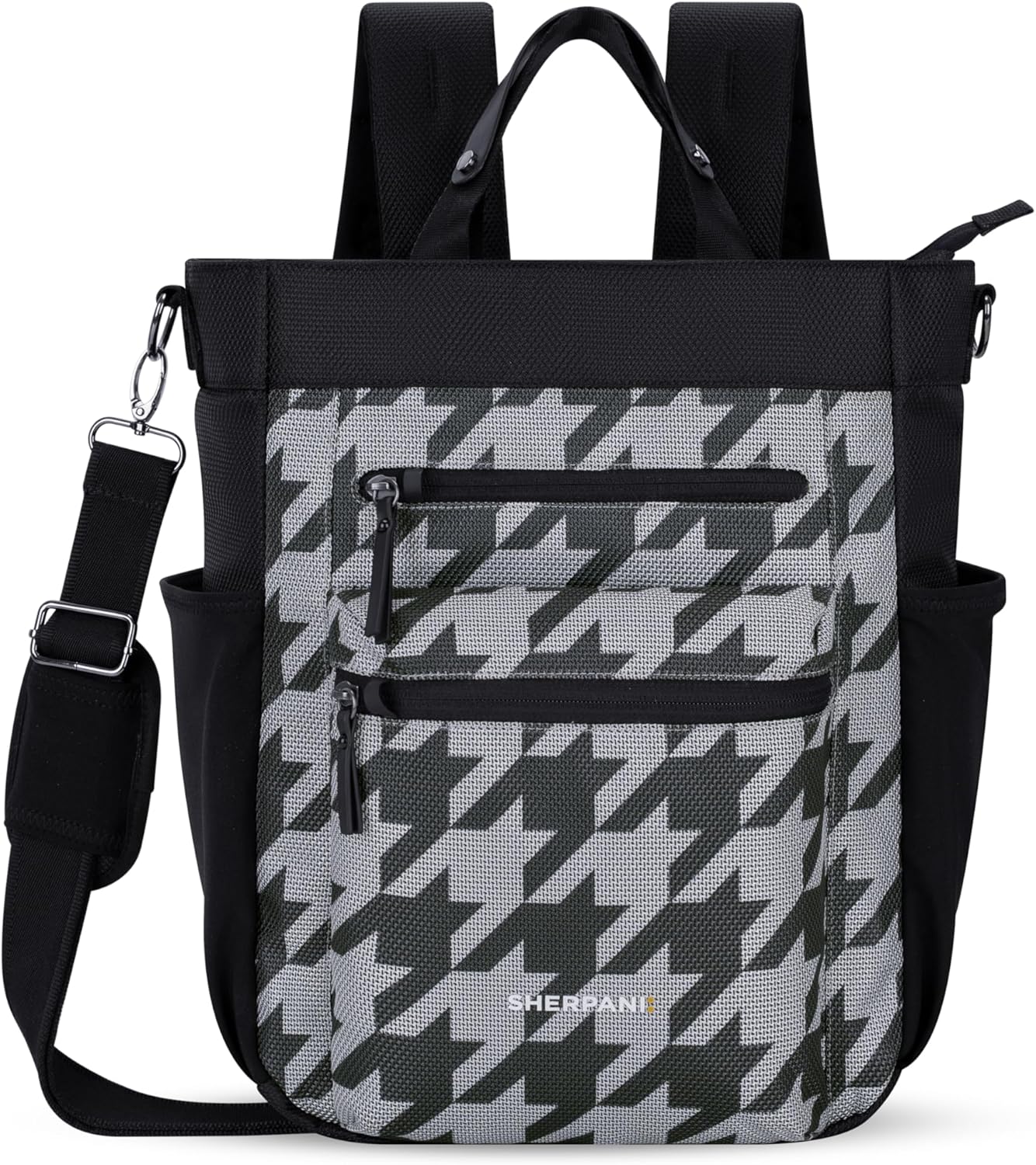 Sherpani Soleil, Anti Theft Convertible Backpack, 3 in 1 Tote Bag, Cross Body Purse, 18L Travel Backpack, Travel Gifts for Women, RFID Protection, Metal Hardware Fits 13” Laptop (Houndstooth)