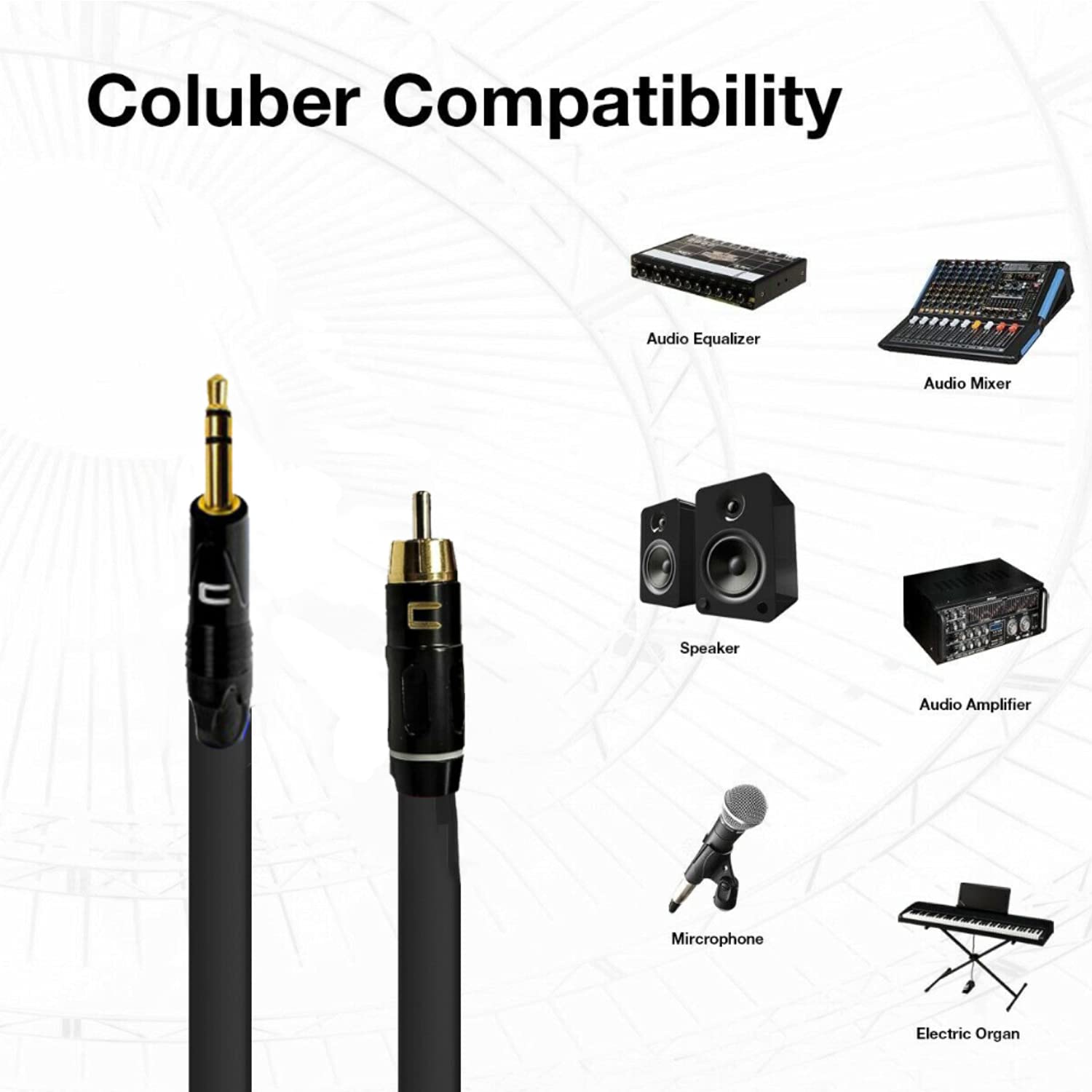 COLUBER CABLE 3.5 TRS Male TS to RCA Male - 200 Feet - Pink - Pro 3-Pin Microphone Connector for Powered Speakers, Audio Interface or Mixer for Live Performance & Recording