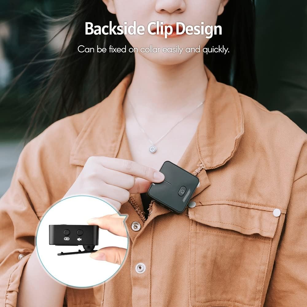 2.4G Recording Microphone Transmitter Receiver Clip-on Lavalier Mic for Smartphone Camera Video