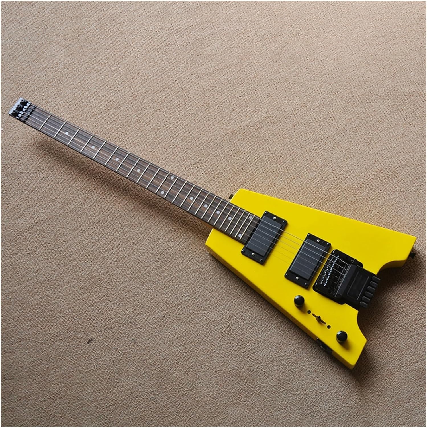 VENEKA Headless Electric Guitar Left Handed Yellow 39 Inches 24 Frets Headless Electric Guitar with Rosewood Fretboard
