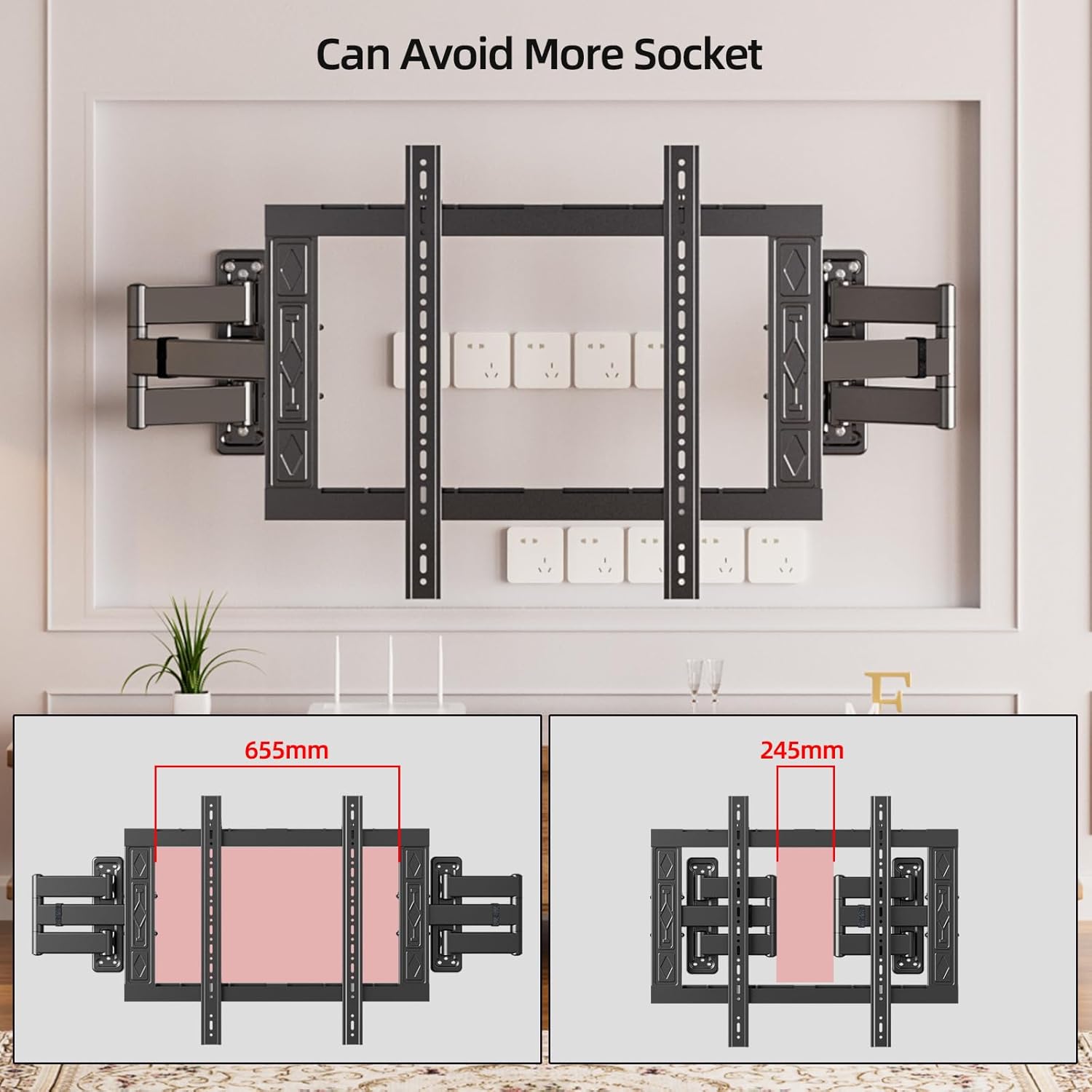 Corner Full Motion TV Wall Mount for 50-80 Inch TVs,Heavy Duty 176lbs Steel,Ultra Slim Dual Articulating Arms,Smooth Tilt Swivel Extension,U-Groove-toInstall,Max VESA 600x600mm,XL-DY694