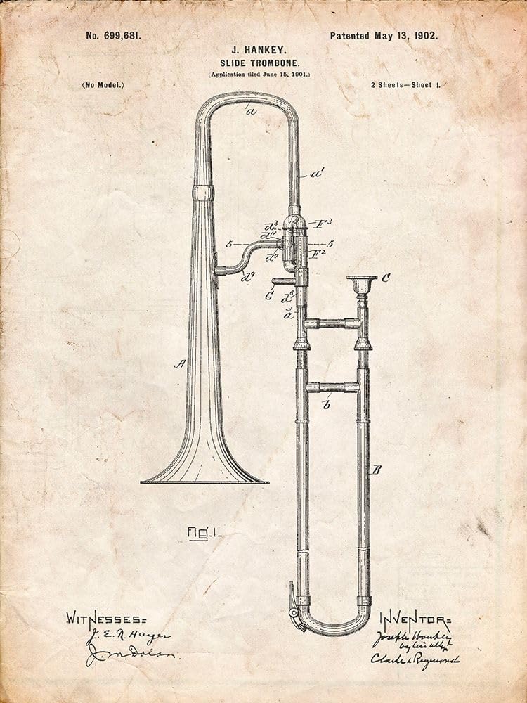 PP261-Vintage Parchment Slide Trombone Patent Poster Poster Print - Cole Borders (24 x 36)
