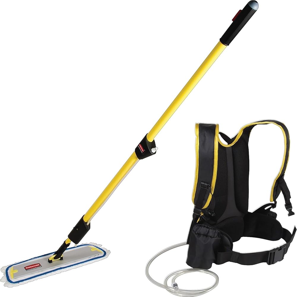 Rubbermaid Commercial Products Rubbermaid Commercial Products Flow Flat Mop Finish Kit with 18-Inch Mop, 1.5-Gallon, Yellow, Mop Finish and Cleaning for Home/Office Hardwood Floors