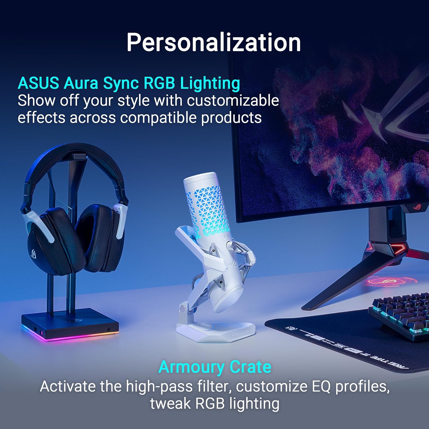 ASUS ROG Carnyx USB Gaming Microphone (25mm Condenser Capsule, 192kHz/24-bit, Cardioid, high-Pass Filter, Built-in pop Filter, Metal Shock Mount, one-Touch Mute, Aura Sync RGB)- Moonlight White