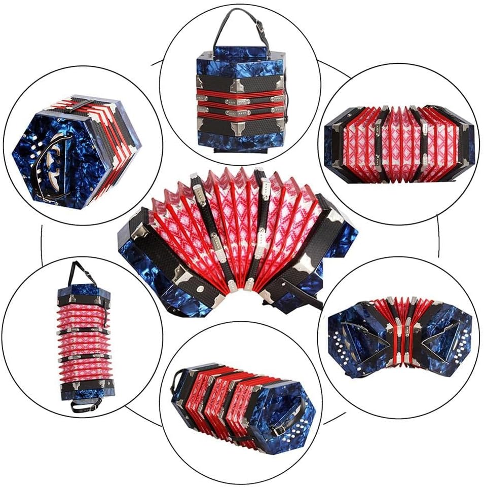 20 Buttons Concertina Accordion, With Carrying Bag, Adjustable Hand Strap, For Kids Adults Beginner Daily Practice Stage