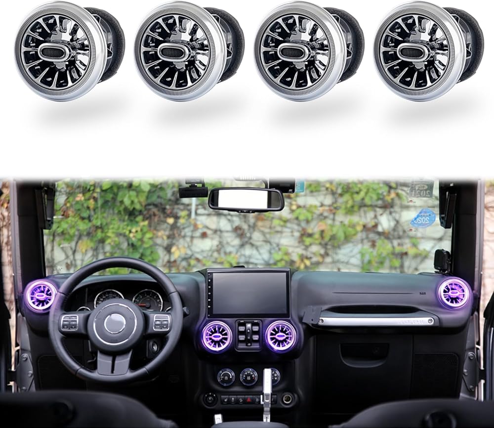 MAIKER 32 Color LED Atmosphere Light Air Vent LED Ambient Light Turbine Outlets Lamp Compatible with 2011-2017 Jeep Wrangler JK JKU-4pcs