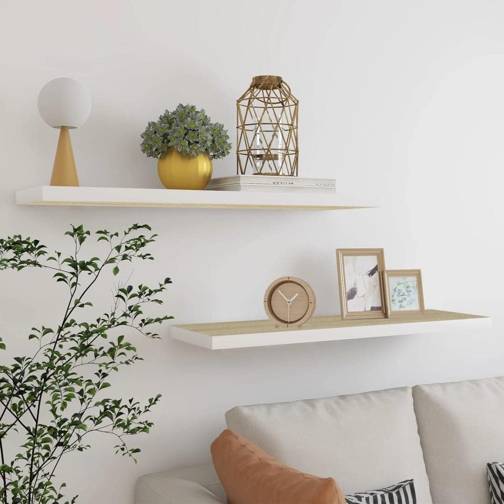 Floating Wall Shelves 2 pcs,Floating Wall Shelves,Floating Shelf Wall Shelves for Bedroom,Living Room, Office Oak and White 35.4