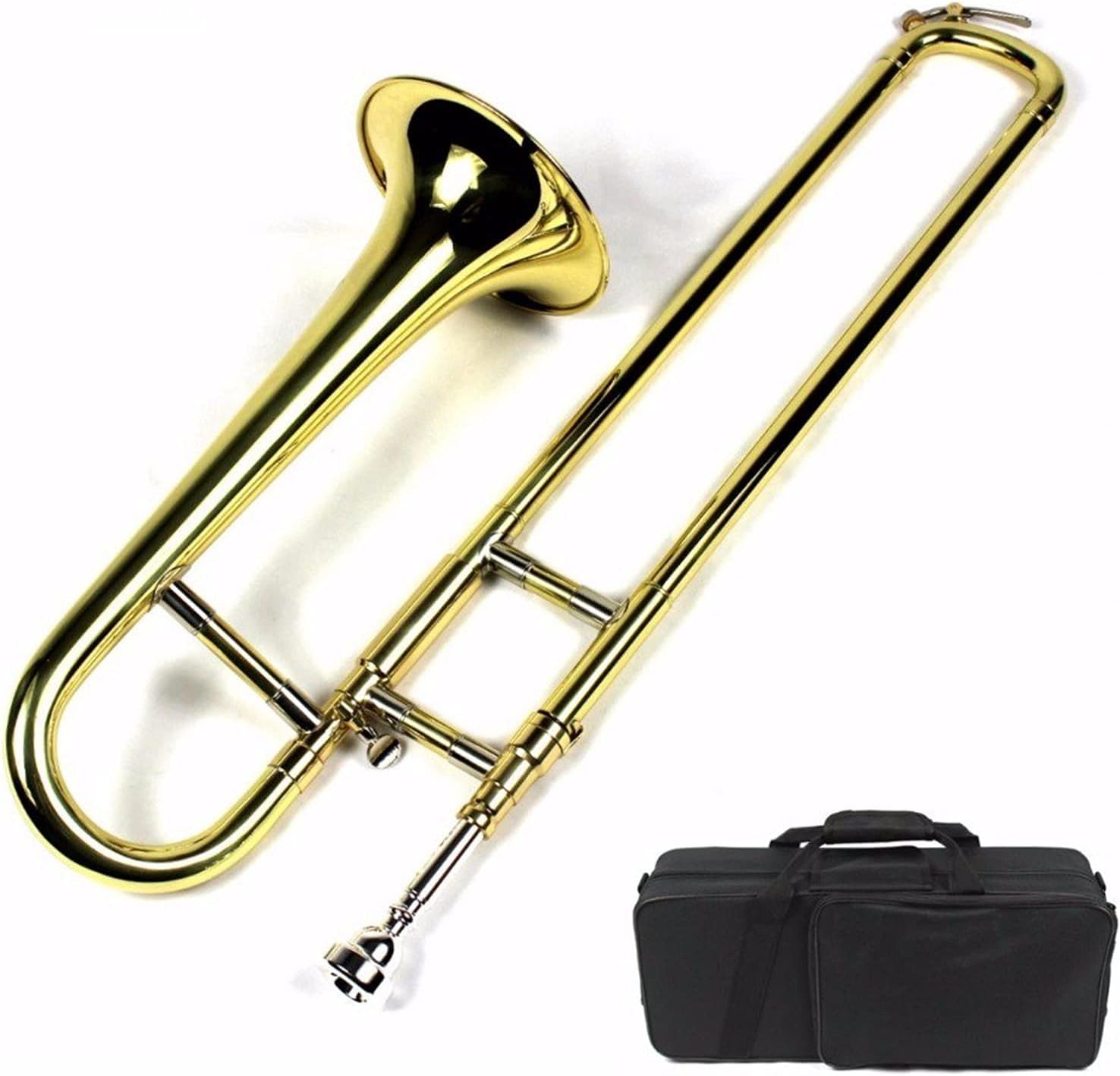 Student Trombone Bb Mini Trombone W/Case and Mouthpiece- Gold Lacquer Finish Trombone Kit