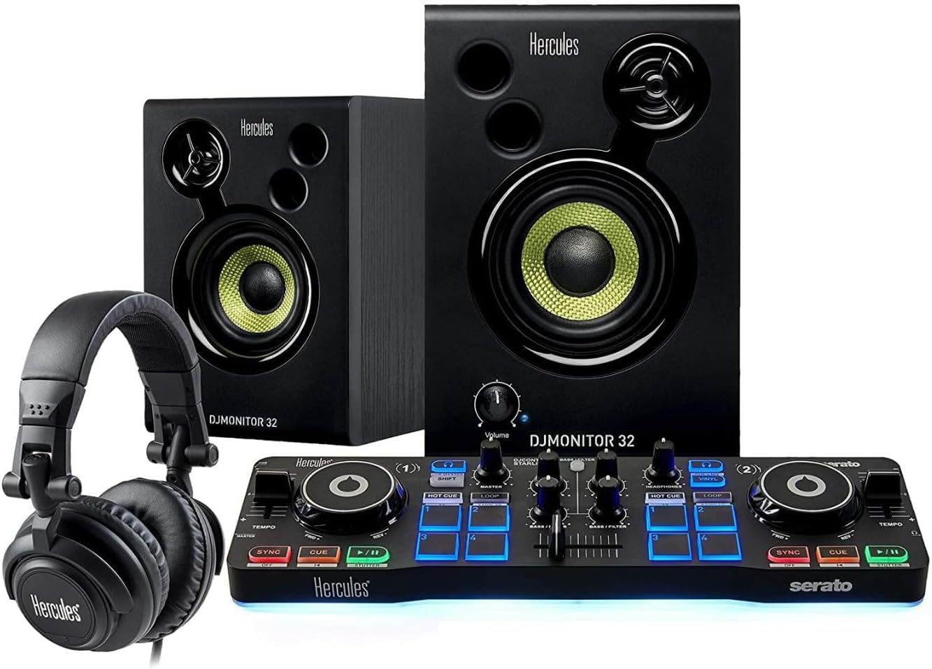 Hercules DJ Starter Kit with Starlight Controller, Monitor Speakers, Headphones, and Serato DJ Lite Software