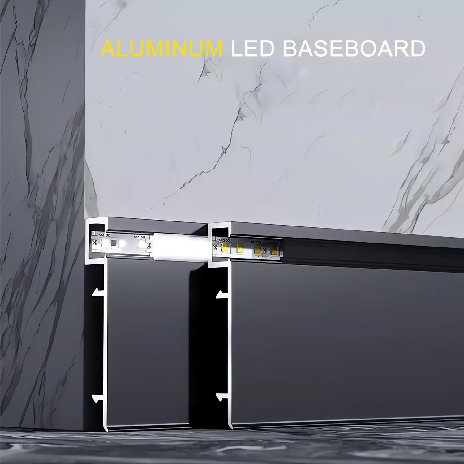 JARBIH 10 Packs 1M/3.3ft Aluminum Skirting Baseboards, 78x12mm LED Channel System Diffuser, Line Light Wall Mount Aluminum Profile with Milky Cover, Suitable for Living Room Bedroom Kitchen