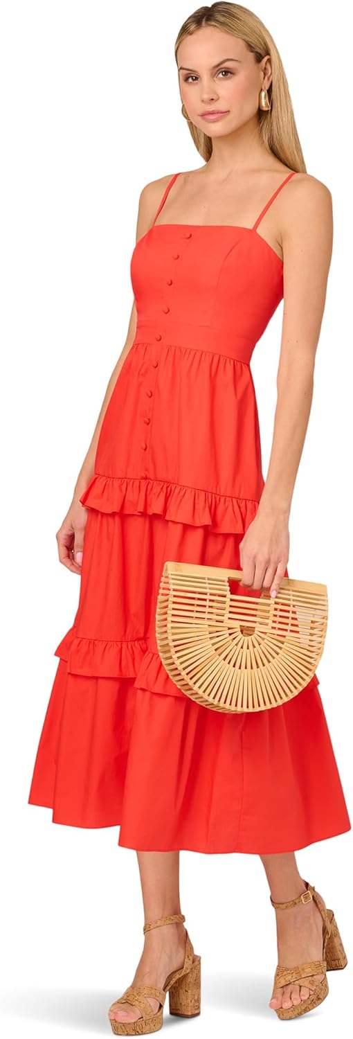 Adrianna Papell Women's Solid Tiered Midi Dress