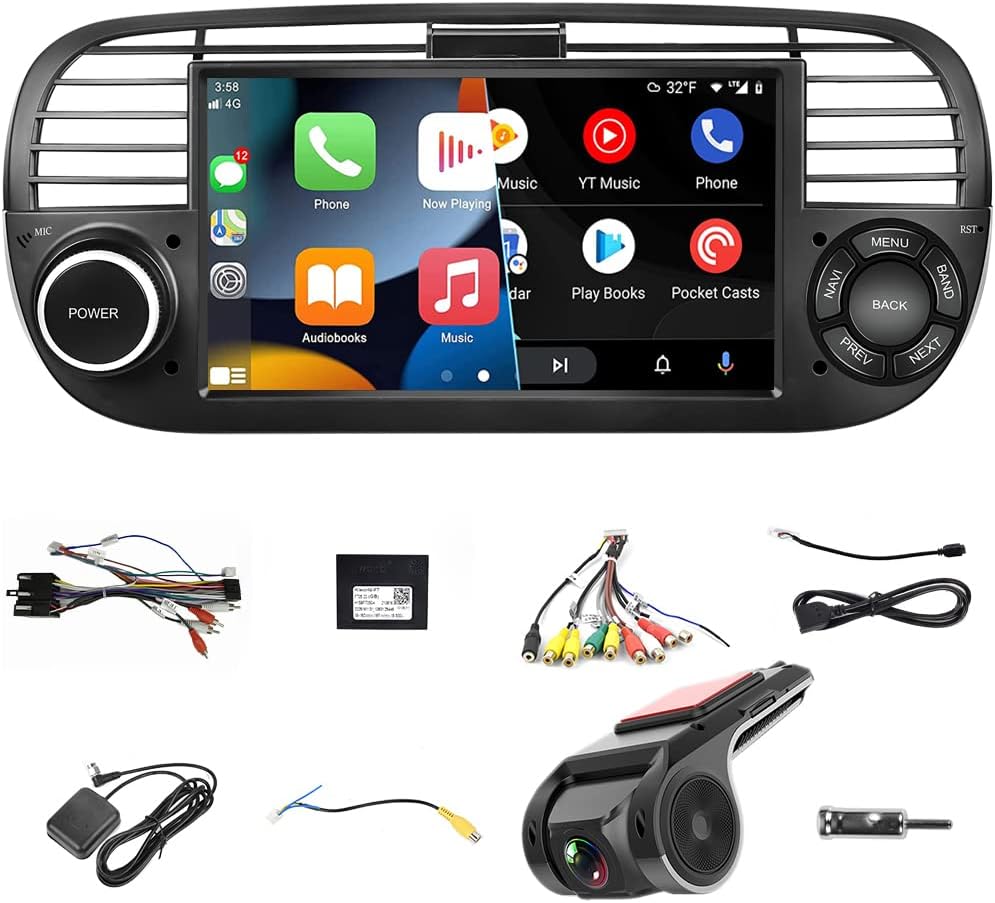 Android 9 Bluetooth RDS Car Stereo Compatible for Fiat 500 (2007-2015) Wireless Carplay Android Auto 7
