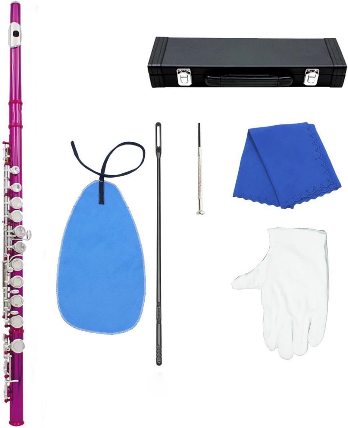 Professional Flute Instrument 16 Hole Flute C Color Blue E Key Beginner Professional Playing Woodwind Instrument(Rose Red)