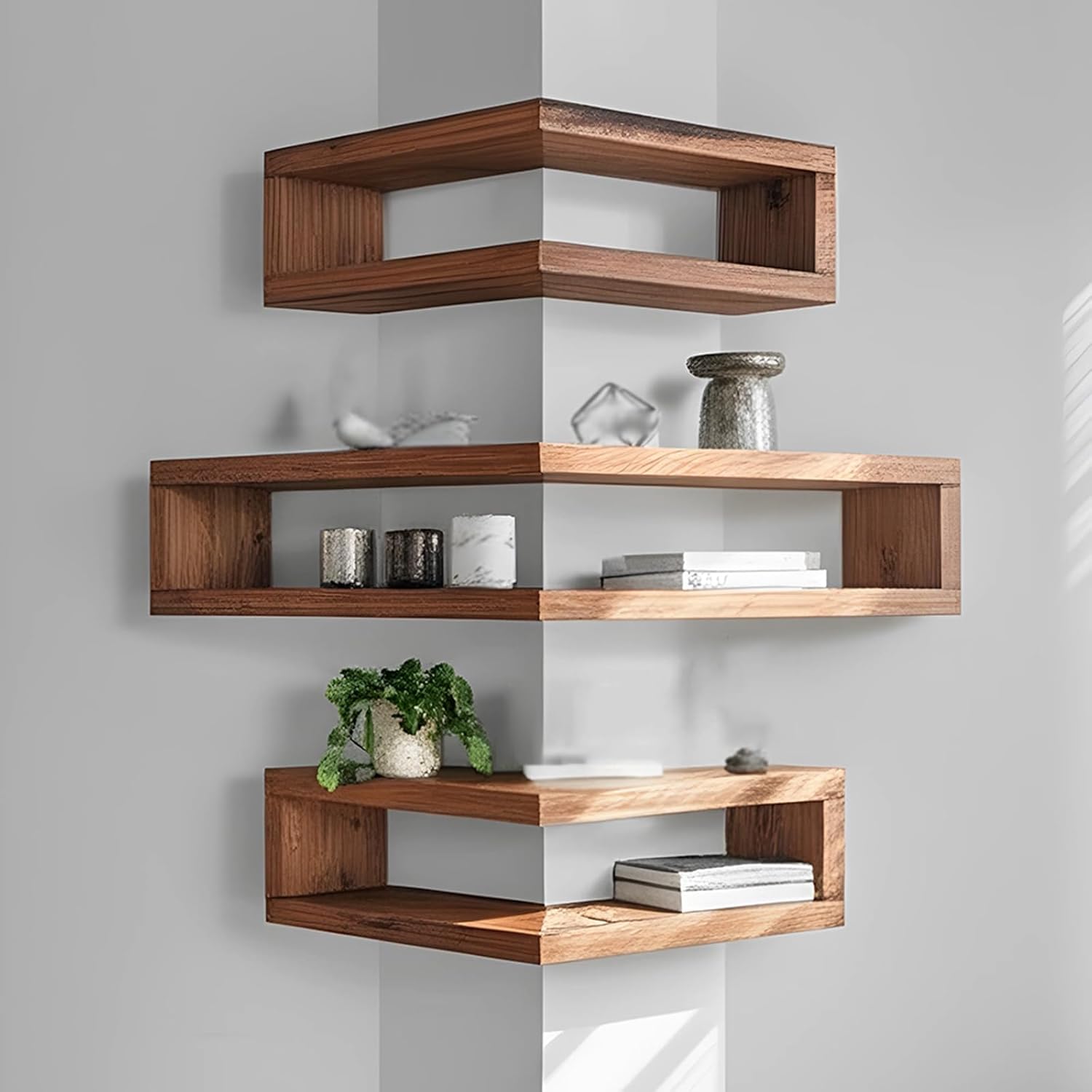 Solid Wood Corner Floating Shelf, Corner Shelf Wall Mounted, Wood Wall Display Shelves Storage Rack for Bedroom, Living Room, Home Office (39.4