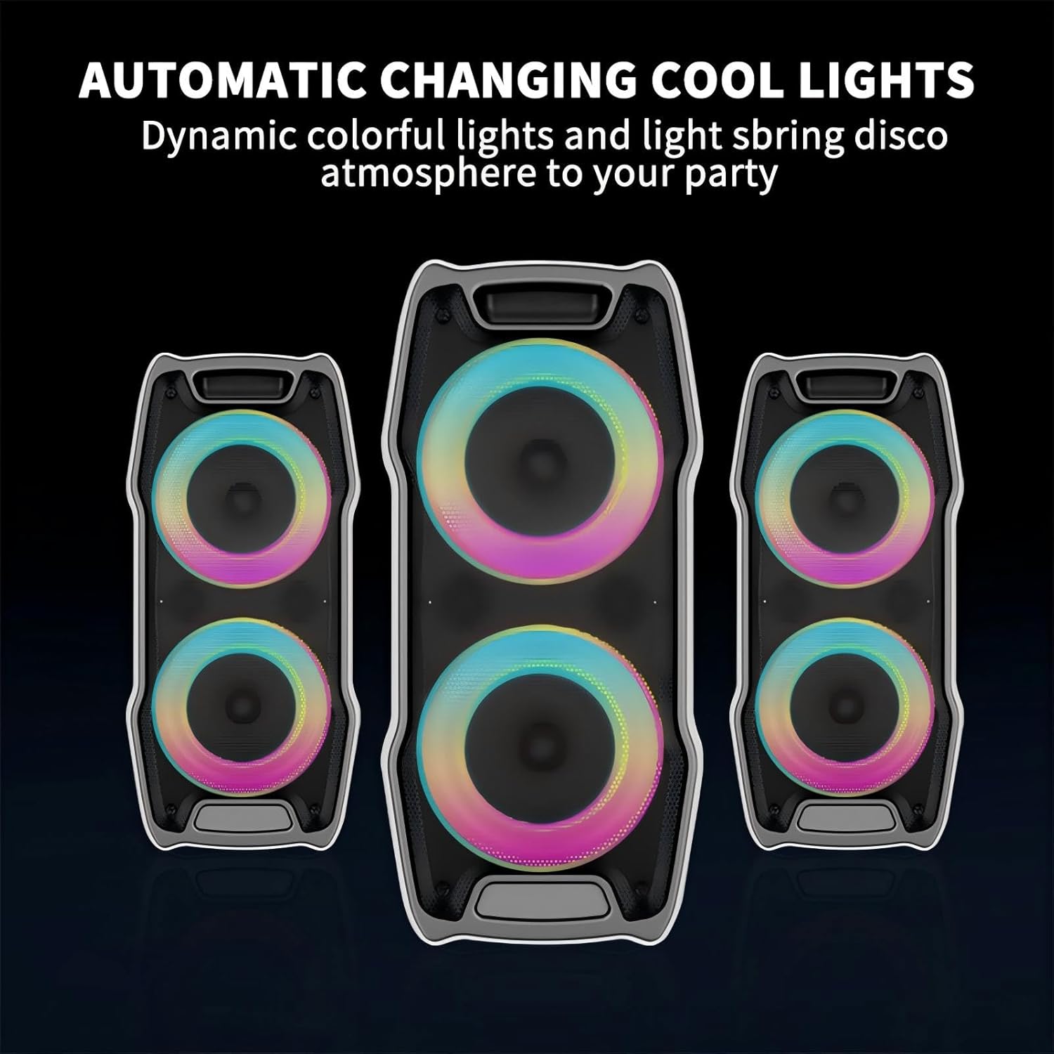 VeGue Karaoke Machine, Wireless Bluetooth PA System for Adults & Kids with Dual 8'' Subwoofers, 2 UHF Wireless Mics, Colorful LED Lights, Ideal for Home Karaoke, Party, Stage Performance (VS-0808)