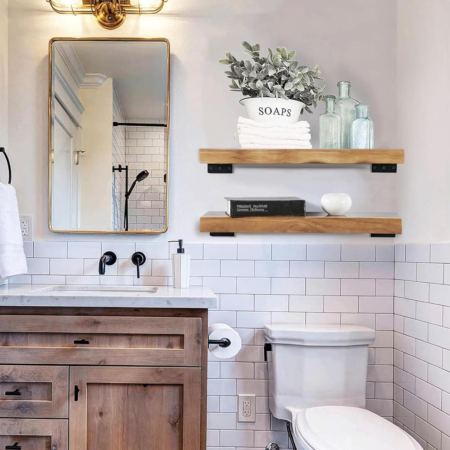 Greenage Live Edge Floating Acacia Wood Shelf 24