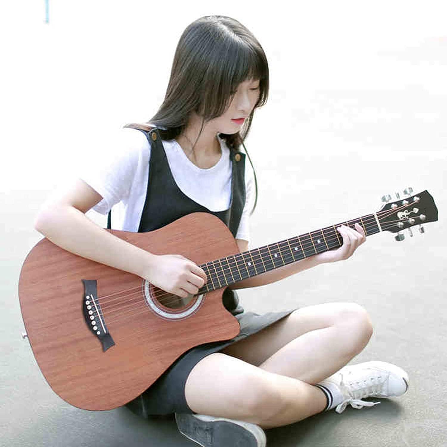 Full Size Guitar 6 String The Sound is Crisp Semi Open Knob Starter Kit Included Beginner Adult Travel Wood Guitar Beginner Acoustic Guitar Starter Package Student G (Color : Black) (Brown)