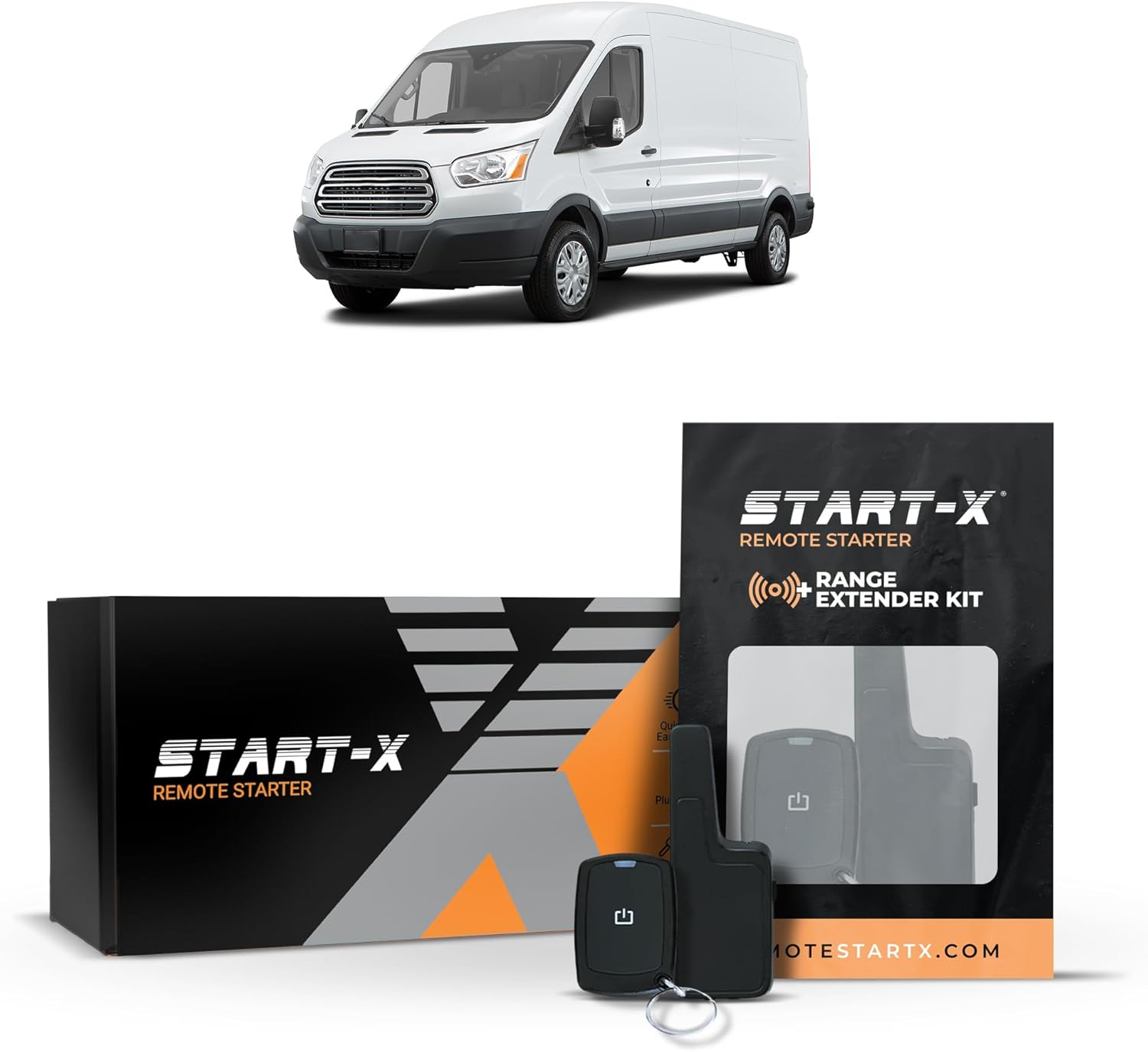 Start-X Remote Starter Kit + 2000ft 1 Way Range Extender for Ford Transit 150, 250, 350 (2015, 2016, 2017, 2018, 2019) Vehicles with Key Ignition
