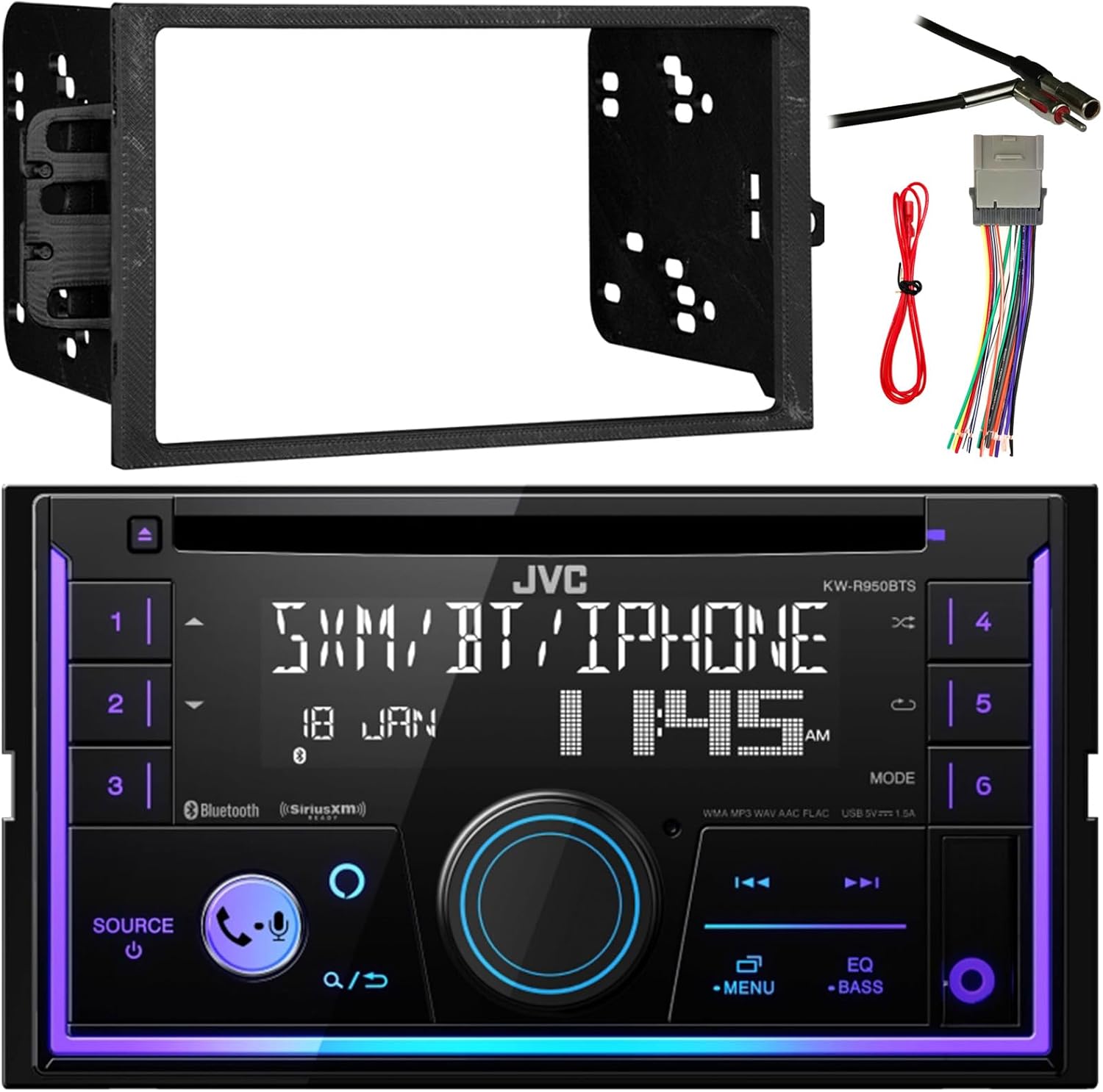 EnrockMarineBundle Double DIN Bluetooth USB AUX CD Player Radio Stereo Player Receiver Bundle Combo with Car Radio Install Mount Kit and Wire Harness (GM Vehicles Compatible)