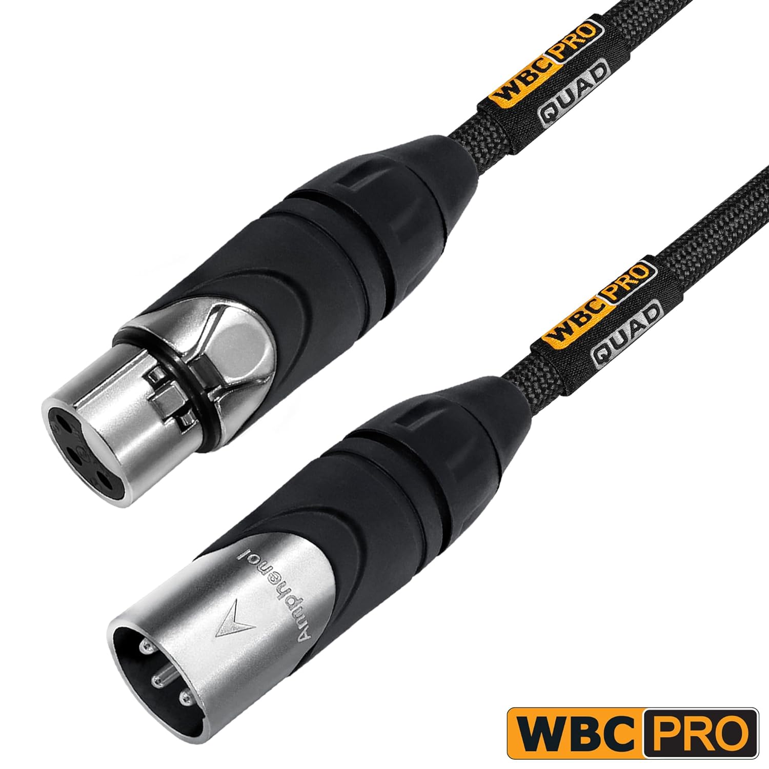 4 Units - 20 Foot - WBC-PRO-Quad Ultra-Silent Ultra-Flexible Balanced Star-Quad Cable with Amphenol Male & Female XLR Plugs & Black Tweed Jacket