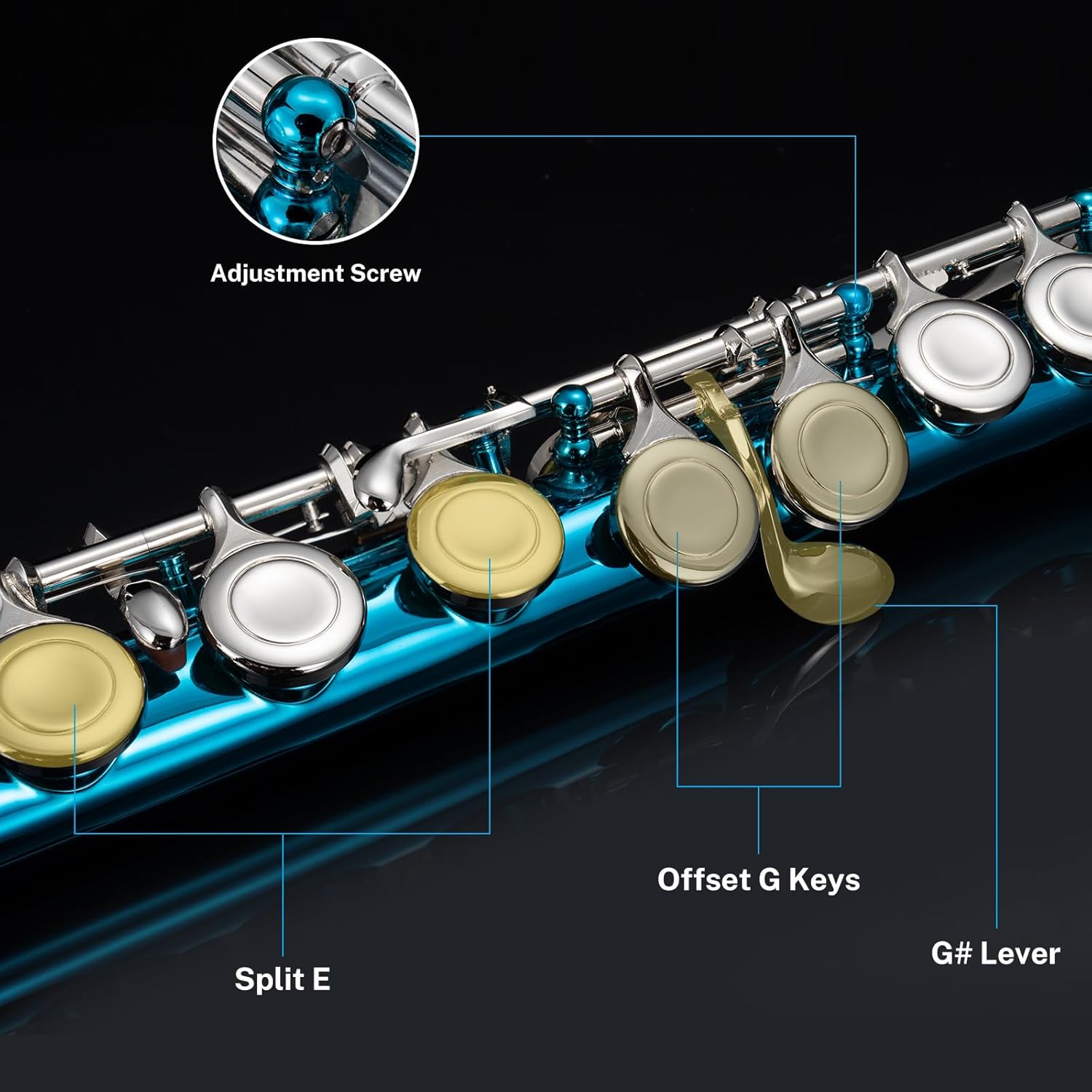 Flutes, Closed Hole C 16 Keys Flute Instrument, Student Flute for Beginner School Orchestra Band, with Cleaning Kit, Carry Bag, Strap, Probe Rod, Gloves (Sky Blue)