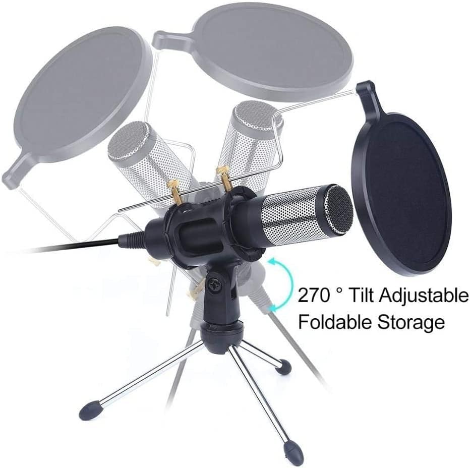 Condenser Recording Microphone, with Tripod Stand USB Plug and Play PC Microphone, Broadcast Microphone for Computer Desktop Laptop