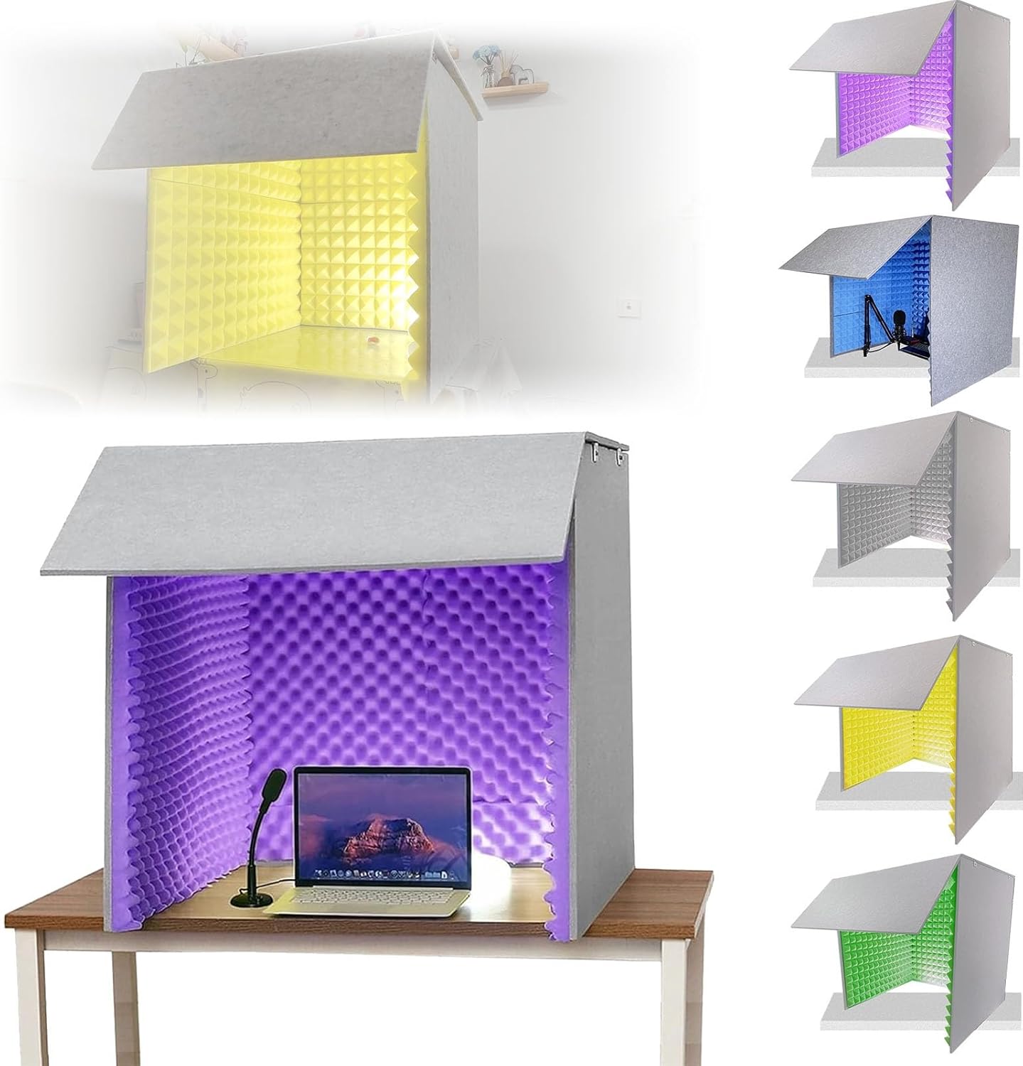 Desktop Soundproof Box, Home Recording Studio, Portable Recording Studio, for Music Practice Room (Purple)