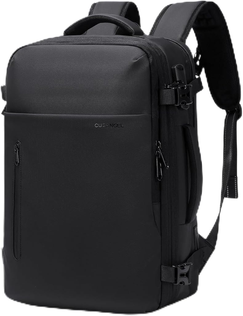 Cusangel backpack with vacuum compression,18in carry on expandable travel with pump 45L expandable 60L capacity laptop,multiple pockets (Business Vac-Backpack)