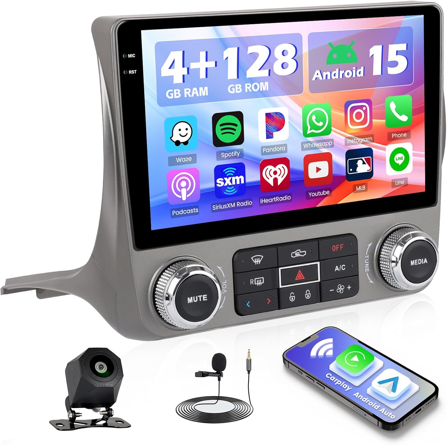 【4+128G】 Hikity Android Car Stereo for Chevrolet Camaro 2010-2015, 9” Incell Touchscreen Radio with CarPlay, Android Auto, Bluetooth, GPS Navigation, WiFi, FM, RDS + AHD Backup Camera