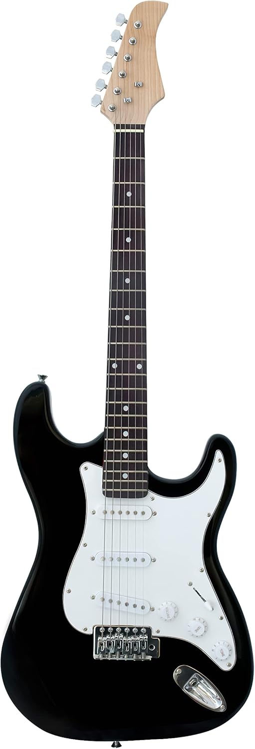 Full-Size 39“ Adult/Teenager/Beginner Electric Guitar Black with 5W Amplifier (powered by 9V battery or adaptor - not included), Extra Strings, Cable and Guitar Pick (Black)